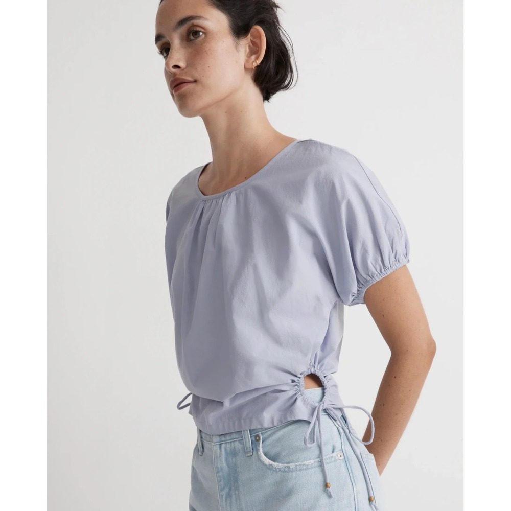 Madewell‎ Poplin Puff-Sleeve Cutout Crop Top Purple Size S Cotton Boho Coquette